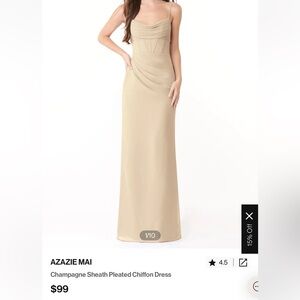 Azazie Champagne Pleated Chiffon Dress Champagne color